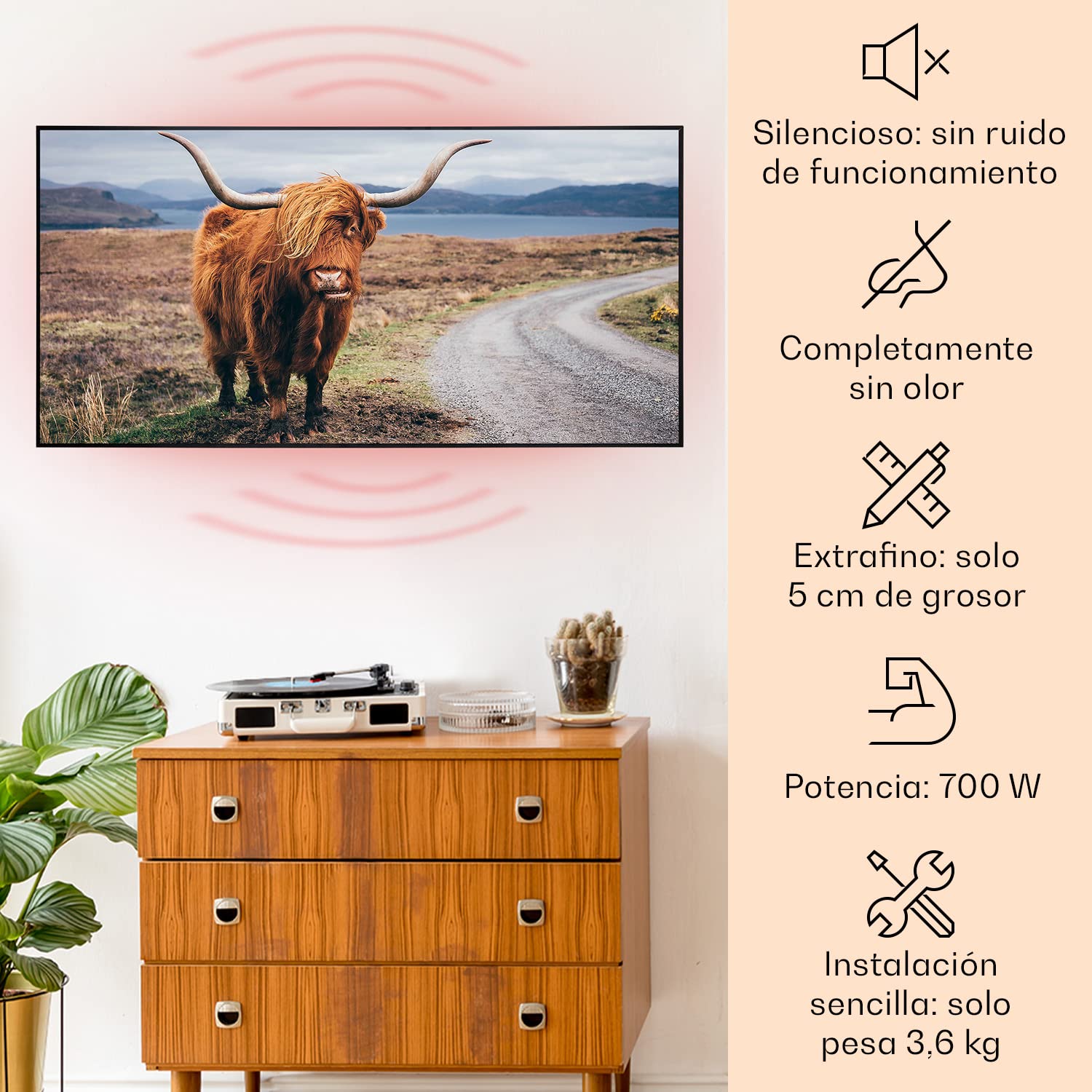 Klarstein Radiador Electrico Bajo Consumo Infrarrojo, de 700W para Casa, IoT/WiFi Control App, Detector Ventanas Abiertas, Termostato, Radiadores Infrarrojos Pared, Calefactores Sin Emisión de CO2
