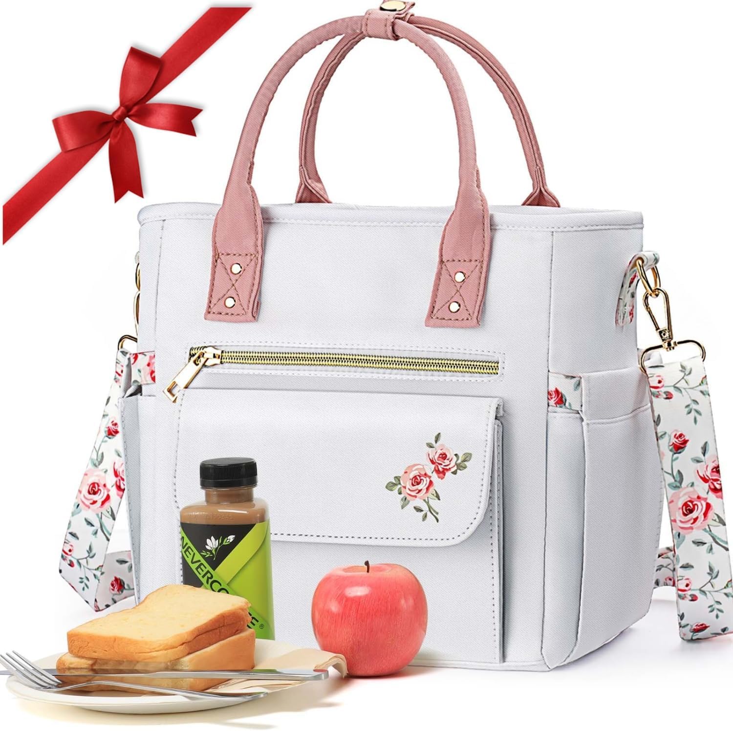 Large Lunch Box Bag Women - Soft Cooler for Work Picnic - Gifts for Women | Insulated | Waterproof | Leakproof | Lightweight | Reusable | Adjustable Strap | Australian Floral | BPA-Free