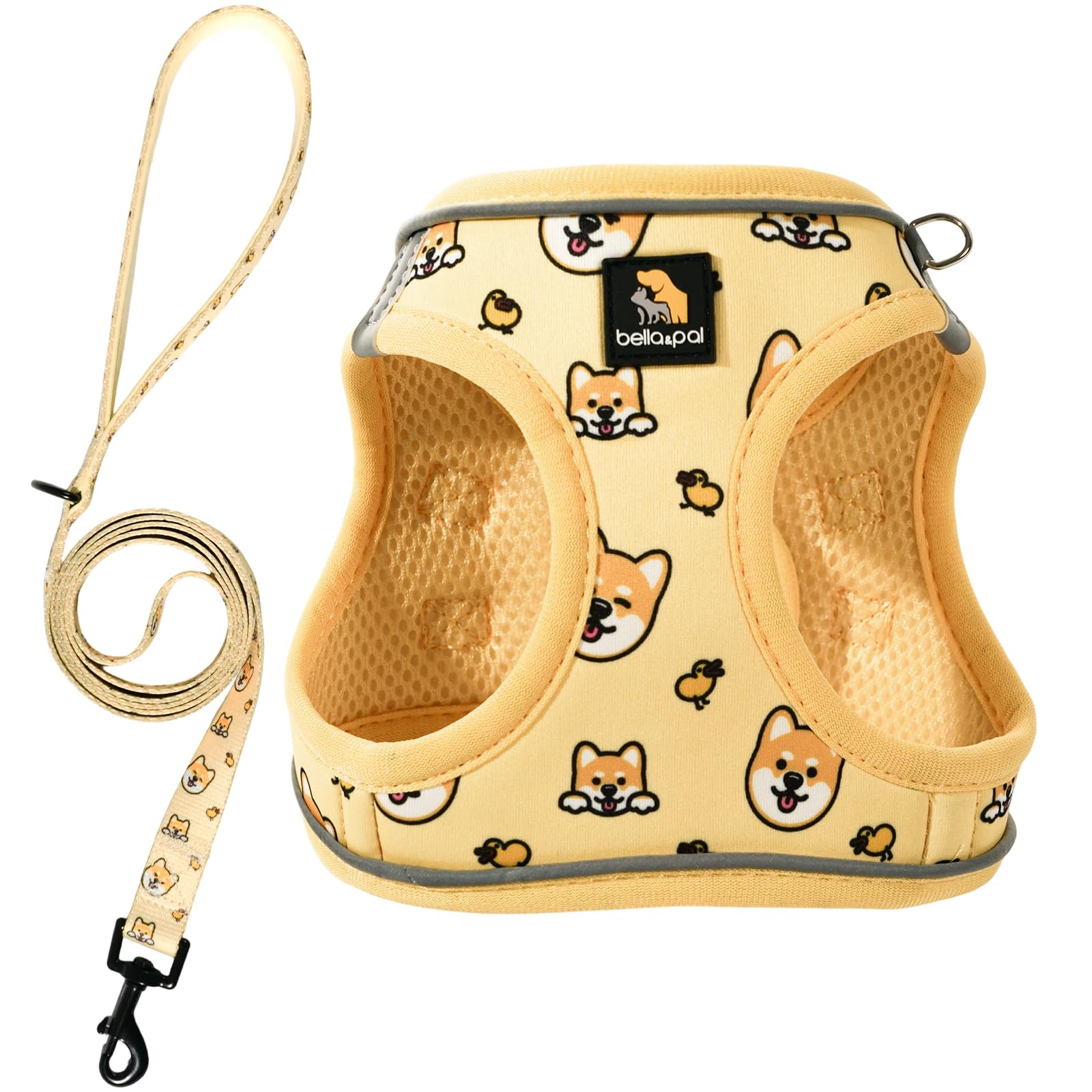 BELLA & PAL Dog Harness and Leash Set, Step-in Puppy Harness, Breathable Air Mesh with Reflective Strips, No Pull Vest for Puppies/Extra Small/Small Dogs, Co-branded Collection x PJai, Yellow, XS — image 1