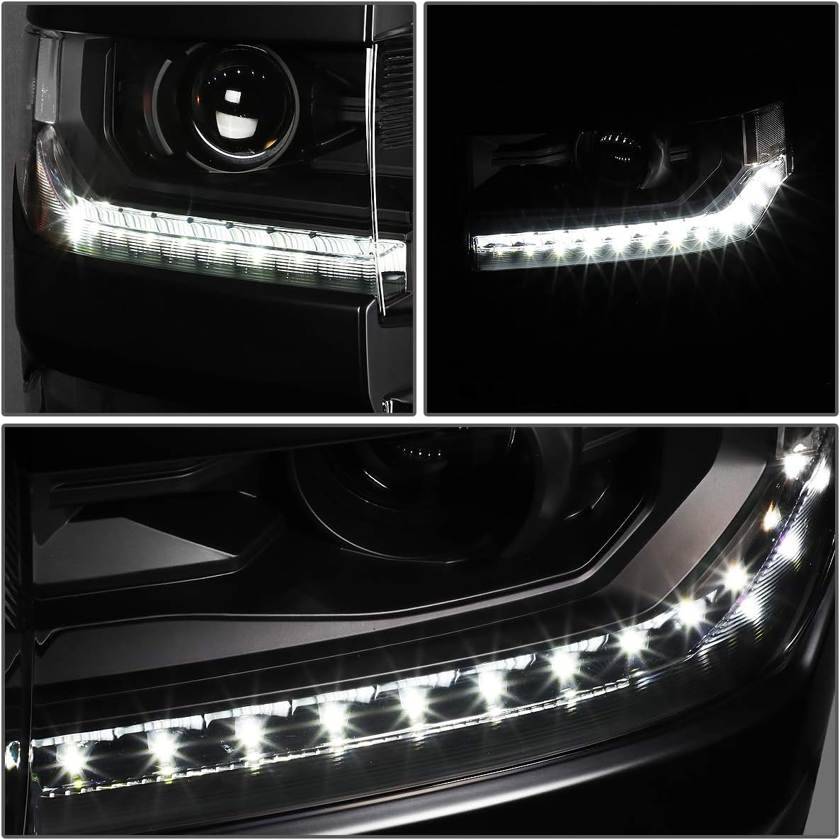DNA MOTORING HL-OH-CSIL16-BK-CL1 Black Housing Adjustable HID Projector High/Low Beam Headlights with LED Day Time Running Light Compatible with 16-18 Silverado 1500 Not Fit LED Models