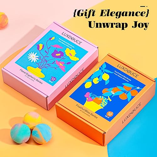 Miniatura 5 de Set de regalo de bombas de baño, paquete de 24 bombas de burbujas con 12 aromas únicos, colecciones de euforia floral y felicidad fructífera,