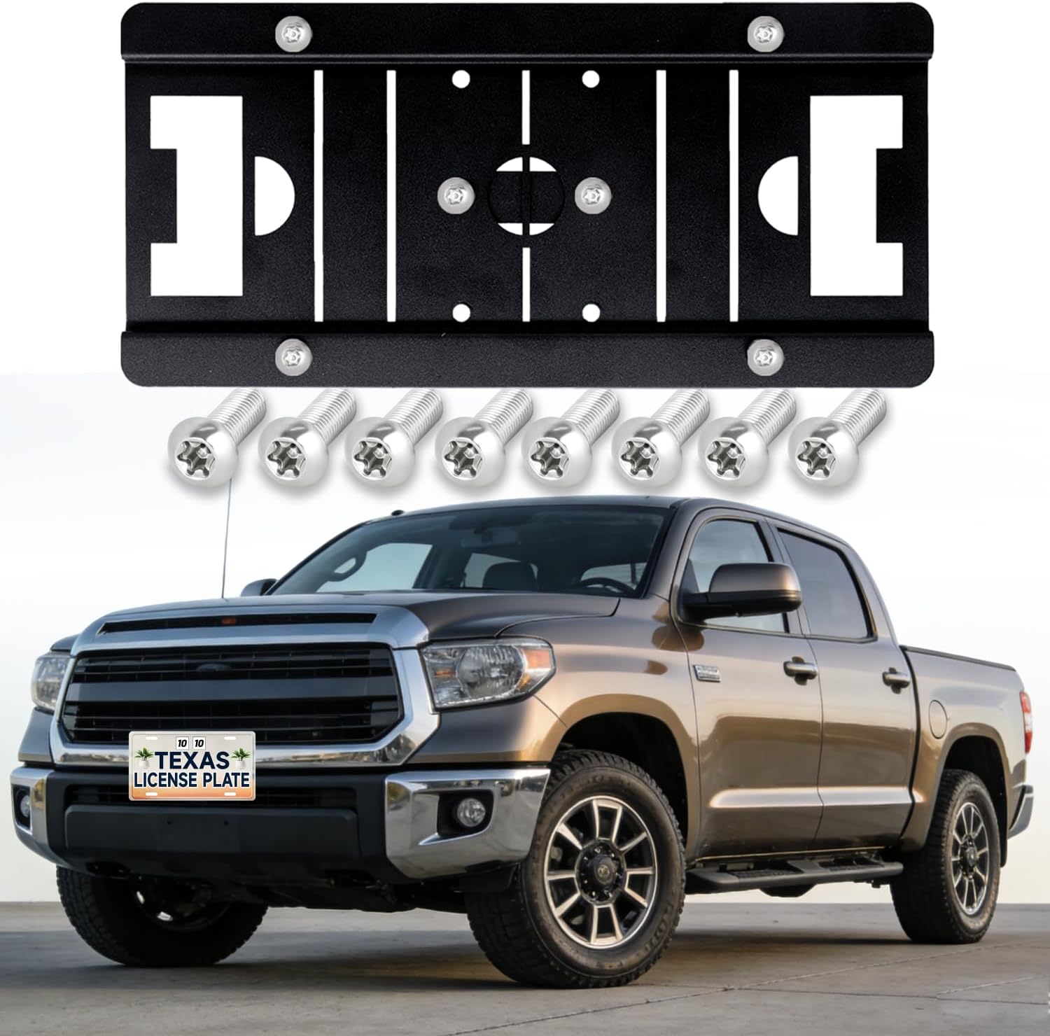 No Drill Front License Plate Frame Compatible with Pickup, Adjustable, Waterproof and Rust Proof, Fits for Pickup (Tundra_Tacoma)