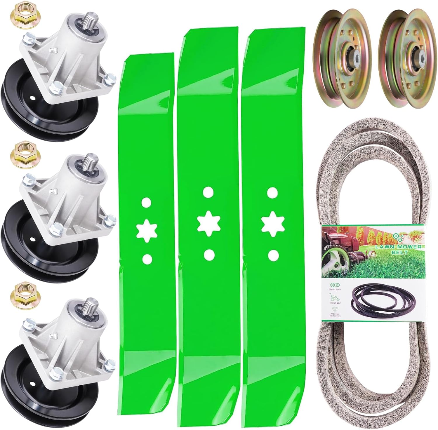 46 Inch Lawn Mower Deck Rebuild Kit Fit for Cub Cad et LT1045 LT1046 i1046 MTD 13AP605H755 Lawn Mower Includes (3) Spindles 618-0660 (3) Blades 742-04125 742-04124 (2) Idler Pulley 756-04129B