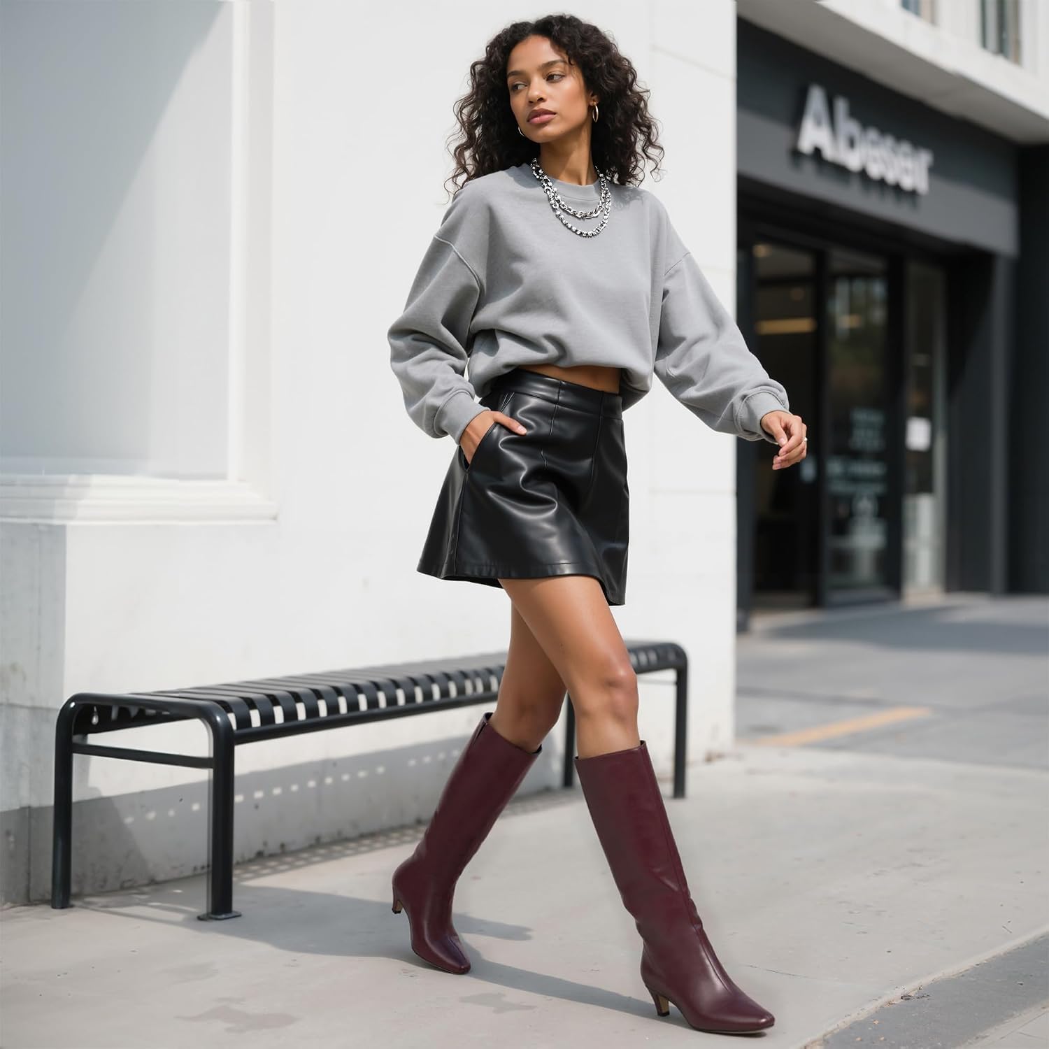 Modatope Knee High Boots Women Square Toe Kitten Heel Tall Boots image 3