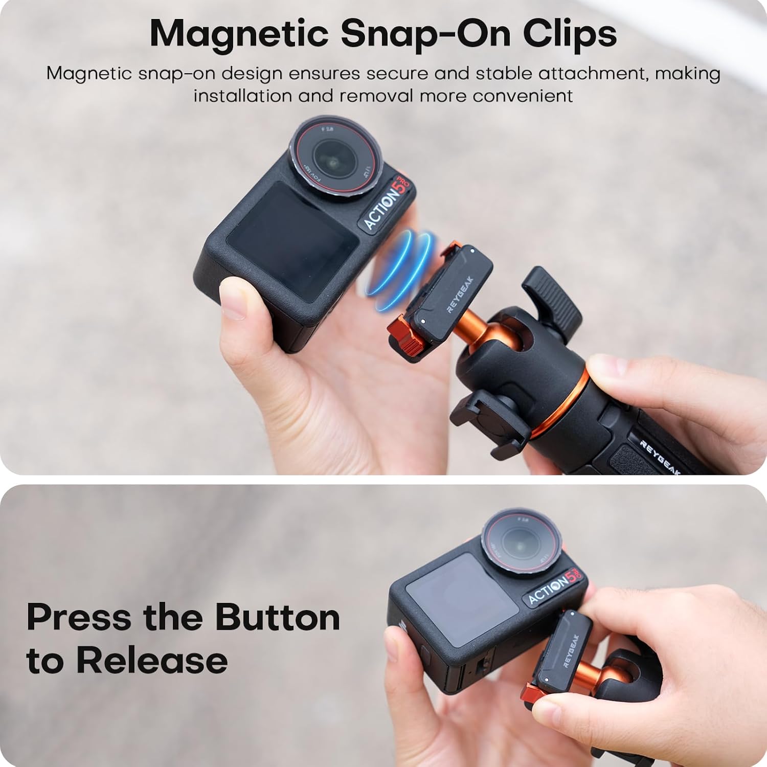 REYGEAK Magnetic Extension Tripod for DJI Osmo 360 Action 5 Pro/4/3,21’’ Adjustable Camera Stick Holder,with Cold Shoe,Quick Release Mount Adapter for DJI OSMO Action Accessories