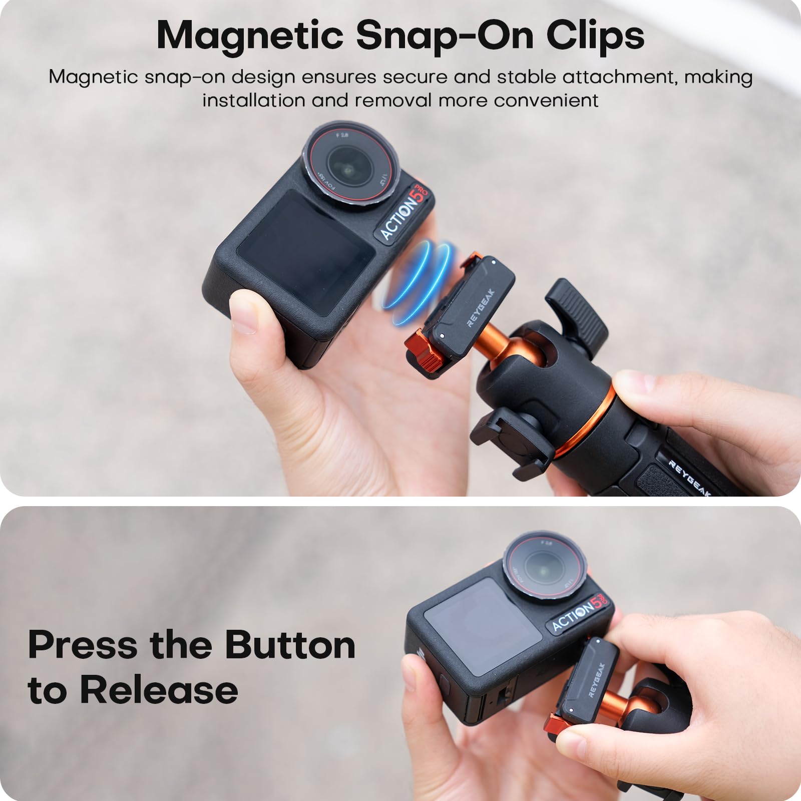REYGEAK Trépied d'extension magnétique pour DJI Osmo 360 Action 5 Pro/4/3, 55 cm, réglable, avec Sabot Froid et Adaptateur de Changement Rapide pour Accessoires d'action DJI Osmo