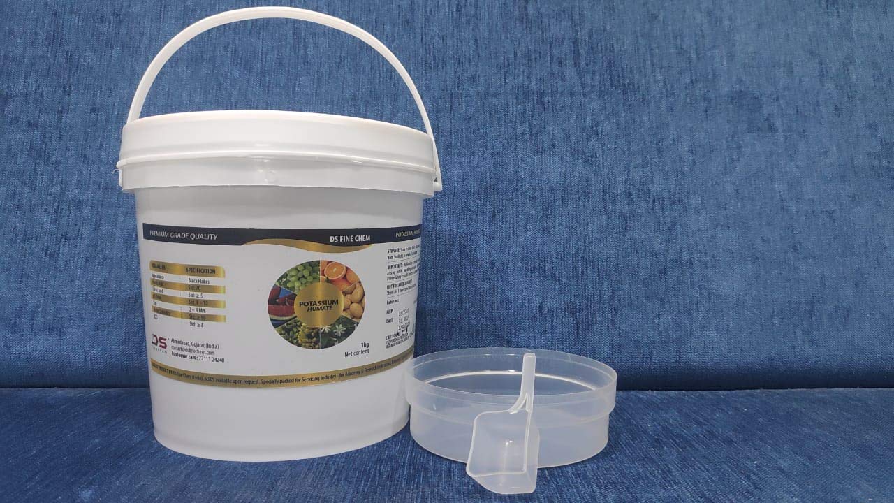 DS Fine Chem POTASSIUM HUMATE FLAKES 10Kg | Seal Packed Bucket | Water Soluble Black Flakes | Pouring Cup, Spoon, Mask and Pair of Glove for your Safety (B07G5828SV) Amazon Price History, Amazon Price Tracker