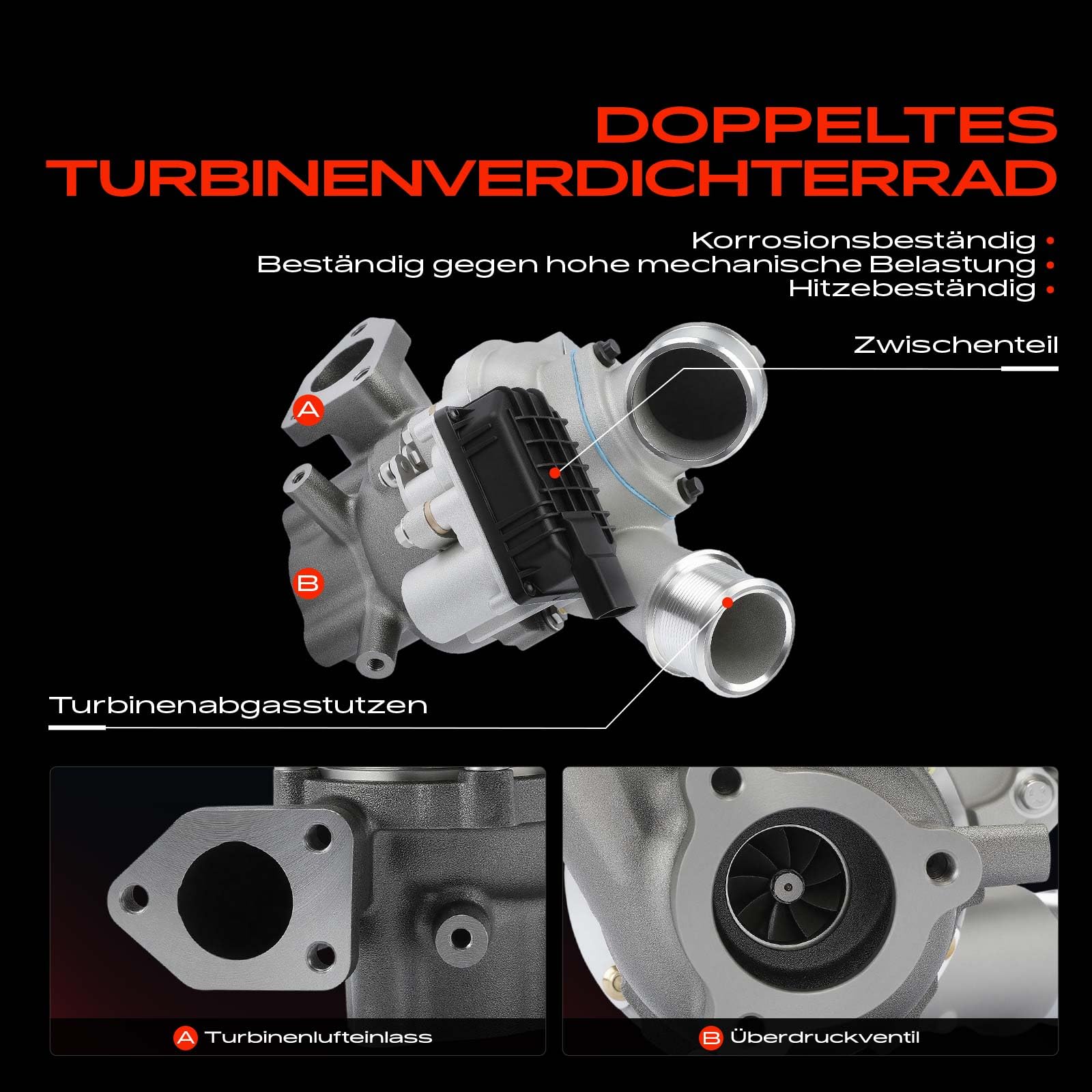 Frankberg Turbocompressore Gas di scarico Turbocompressore Diesel | Compatibile con: Sorrento I Van JC, H-1 Pianale/Telaio, H350 pianale/telaio, H-1 Box A1, Autobus H350, Sorrento I JC, H-1