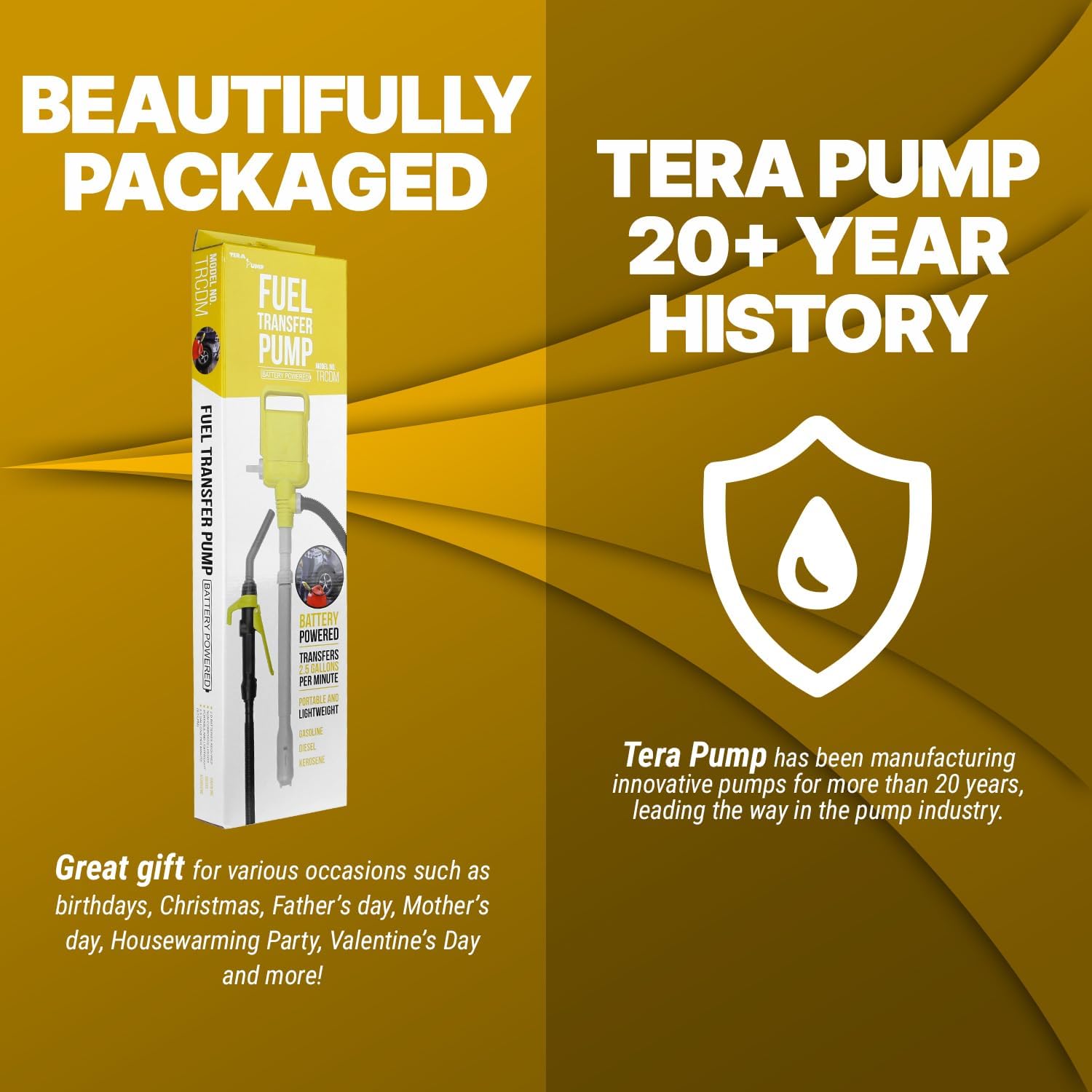 TERA PUMP Automatic Nozzle Fuel Transfer Pump, Hand Control Nozzle, Extendable Intake, 49.2 inch Outtake Hose, 2.5 GPM