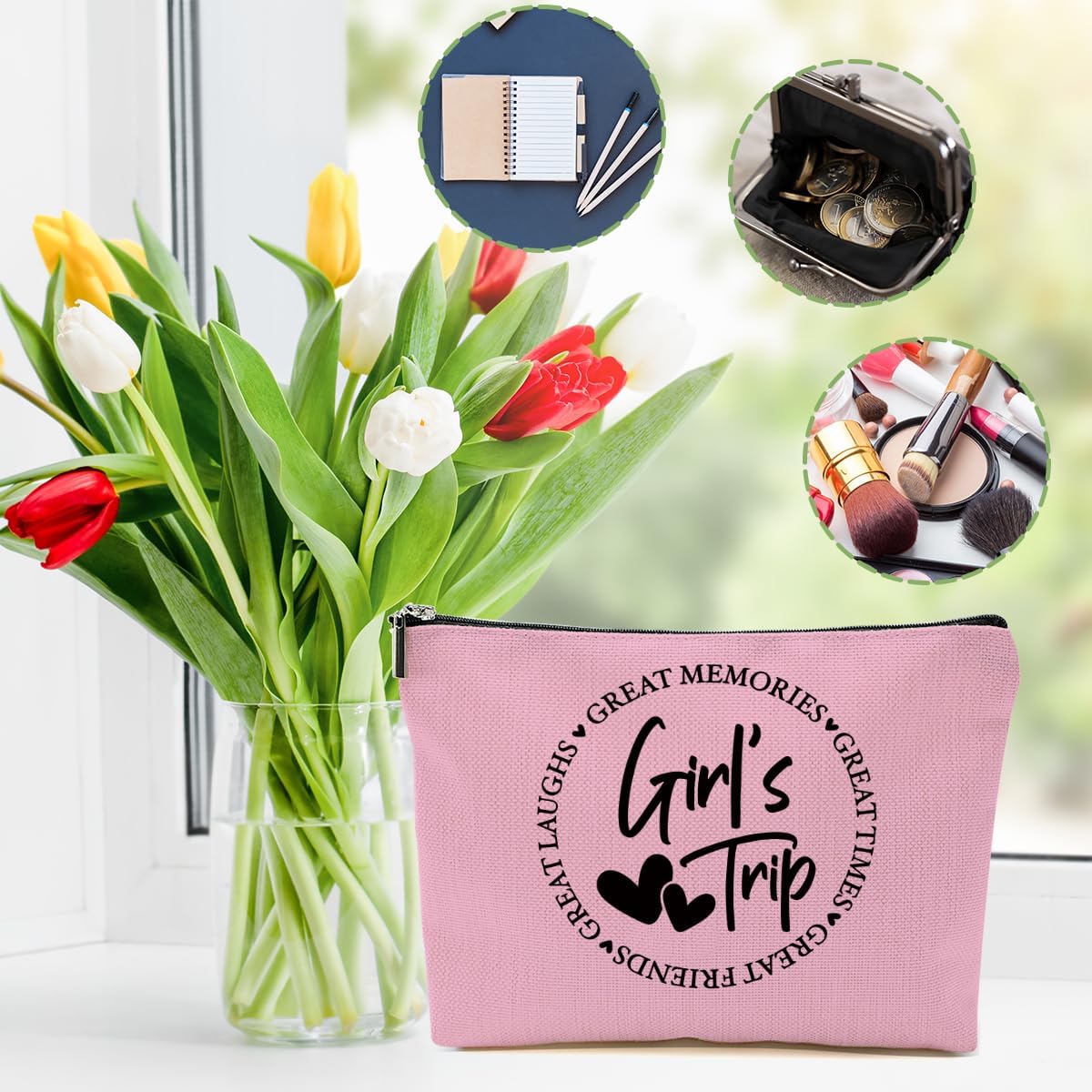 3Pcs Girls Trip Gifts Favors, 2026 Girls Weekend Gifts Makeup Bag, Bestie Gifts Weekend Bag Vacation Cosmetic Bag, Friendship Gifts for Women Friend Bestie, Graduation Wedding Gifts Toiletry Bag - Image 3