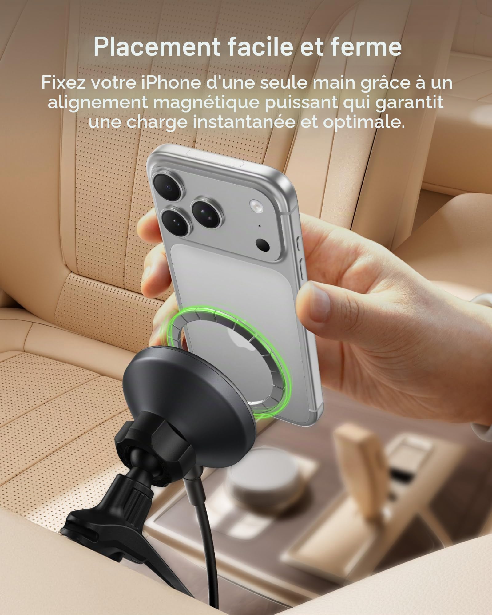 Belkin Chargeur de Voiture sans Fil, Support d'aération de Voiture magnétique avec câble USB C 1M, Chargeur Rapide Compatible MagSafe Qi2 pour iPhone 17, Galaxy S25, Pixel 10 et Plus - Accessoires de