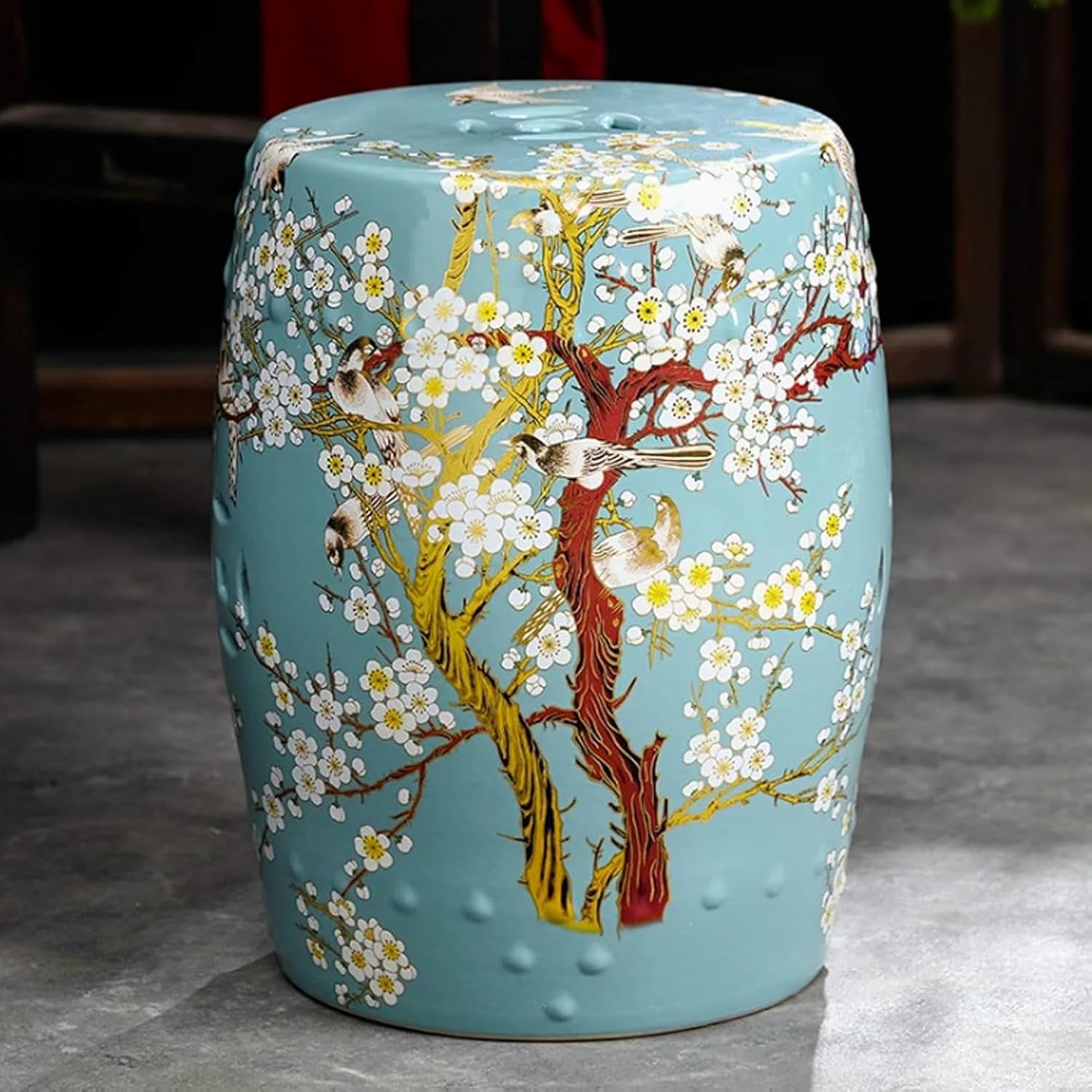 Decorative Ceramic Garden Stool, Ceramic Drum Garden Stool, Drum Indoor Outdoor Garden Stool, for Terrace, Patio, Cottage