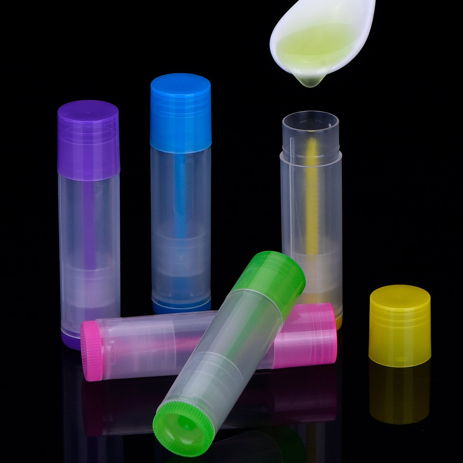 50 tubos transparentes de bálsamo labial vacíos con parte inferior giratoria y tapa superior, 3/16 onzas (0.2 fl oz) (multicolor) 6