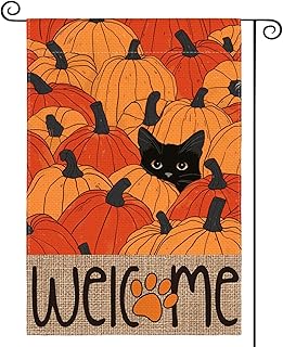 AVOIN colorlife Fall Garden Flag 12x18 Inch Double Sided Outside, Black Cat Autumn Welcome Pumpkins Seasonal Yard Outdoor Flag