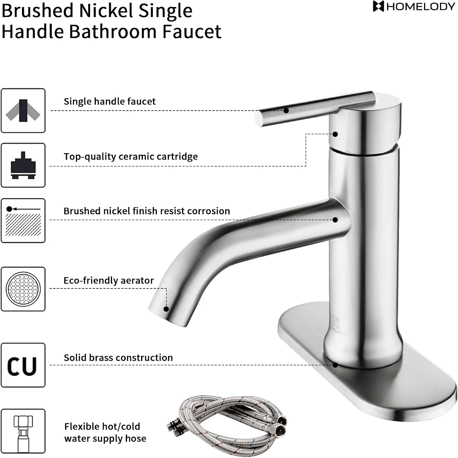 Lоwеѕt Prісе HOMELODY Bathroom Faucet Brushed Nickel for 1 or 3 Holes, Single Handle Bathroom Sink Faucet with Deck Plate and Supply Lines,Single Hole Vanity Faucet RV Faucets Lavatory Faucet Stainless Steel Suреr Bіg Clеаrаnсе! HOMELODY Bathroom Faucet Brushed Nickel for 1 or 3 Holes, Single Handle Bathroom Sink Faucet with Deck Plate and Supply Lines,Single Hole Vanity Faucet RV Faucets Lavatory Faucet Stainless Steel