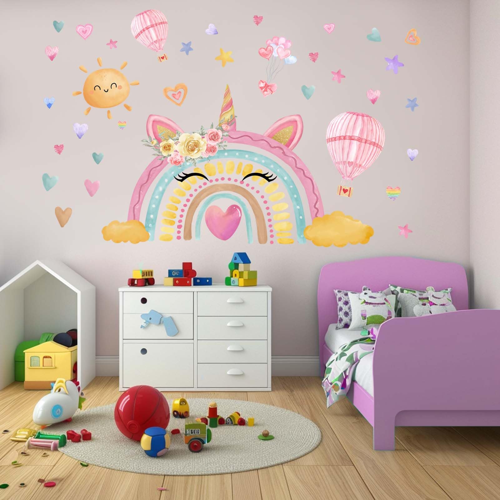 Pegatinas De Pared Unicornio Rosado Para Habitación Infantil - 4 Láminas De 20x30 Cm, Fáciles De Pegar Y Quitar