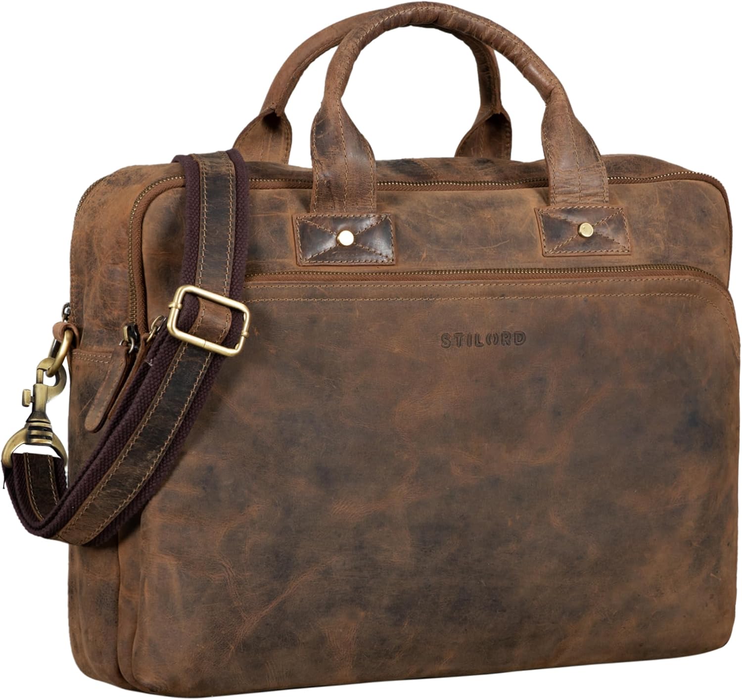 STILORD Hector Grote zakelijke lederen tas voor mannen Vintage schoudertas met 15,6 inch laptopvak Leren aktetas DIN A4 in XL formaat Kleur:zamora - bruin