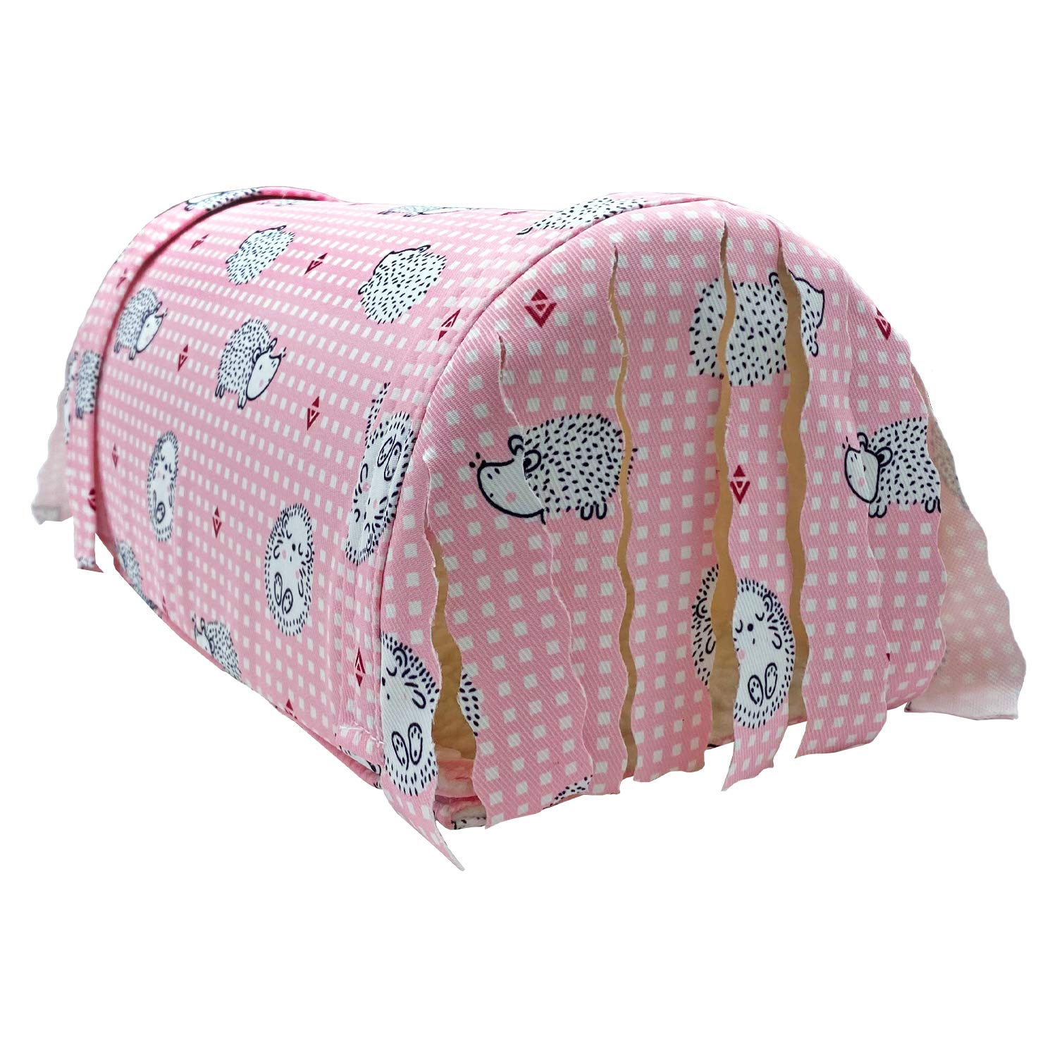 Handmade Small Animal Tunnel Cave Hideout Nest with Fleece Forest Hidey Curtain for Baby Chinchillas/Mice/Gerbil Rats/Chinchilla/Squirrel/Guinea Pigs/Hedgehog/Dwarf Rabbit (Pink with Thick Fleece)