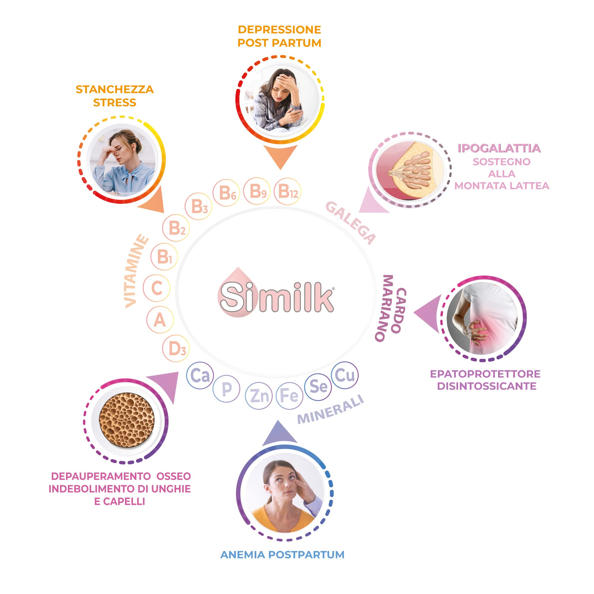 SIMILK | INTEGRATORE ALLATTAMENTO | a Base di Vitamine e Minerali con aggiunta di Galega, Cardo Mariano e calcio | Specifico per la mamma che allatta | 60 Bustine | 2 Confezioni