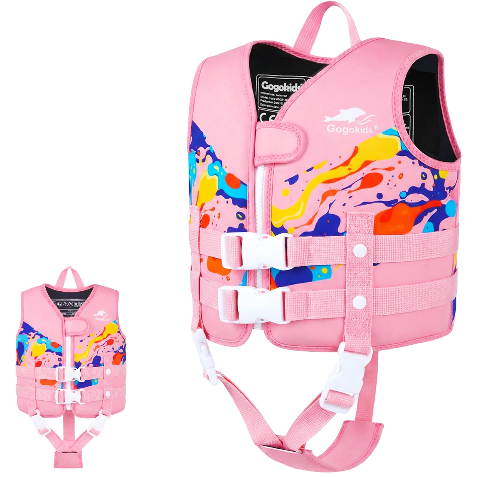 Gogokids Schwimmweste für Kleinkinder für 1–5 Jahre 15-30kg, Kinder Schwimmjacke mit Doppelt Verstellbarer Strapze, Schwimmhilfe für Baby, Mädchen Jung verstellbare Pool-Weste für Pool & Strand