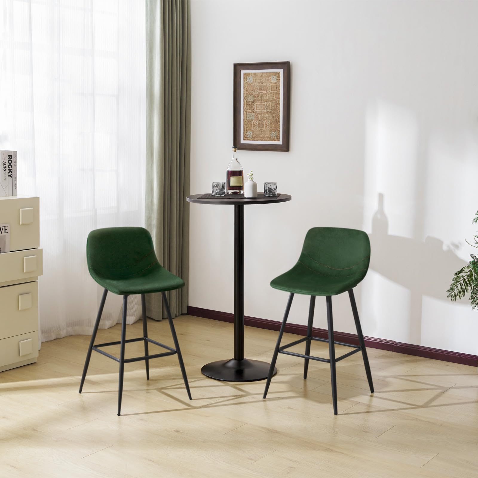 EUGAD Sgabelli Alto Set di 2, con Schienale, Velluto, Verde Scuro