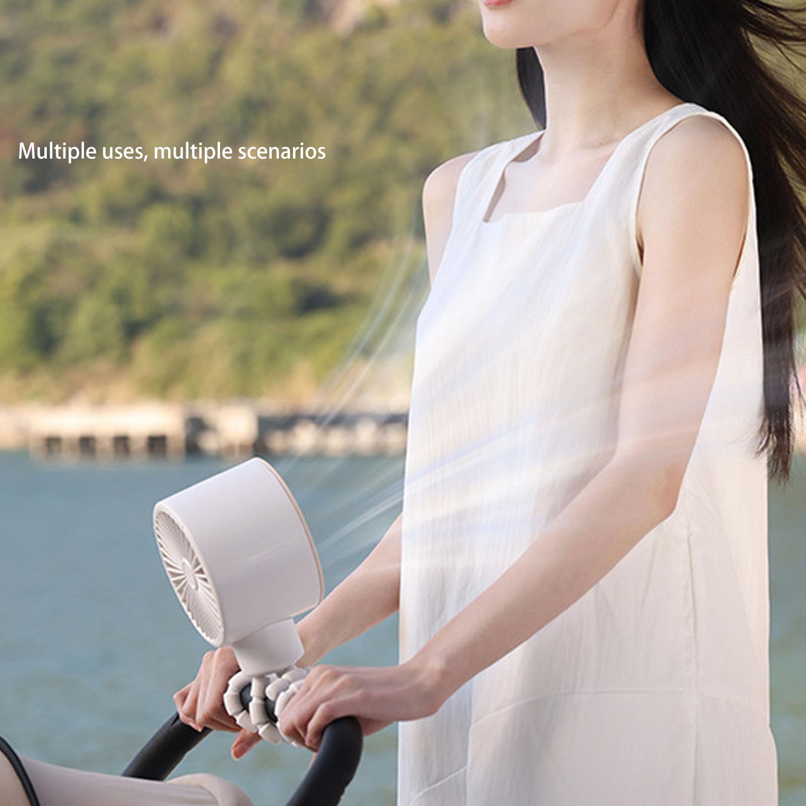 SIXRUN Ventilatore con Morsetto/supporto con Treppiede Flessibile Controllo della Frequenza Variabile per Passeggino Batteria Agli Ioni di Litio da 4000 MAh (WHITE)