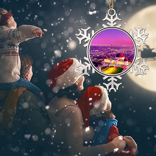Miniatura 8 de Souvenirs Gift Travel Decorative Hanging Ornaments USA City Los Angeles Christmas Tree Decorations American City in California Metal Snowflake