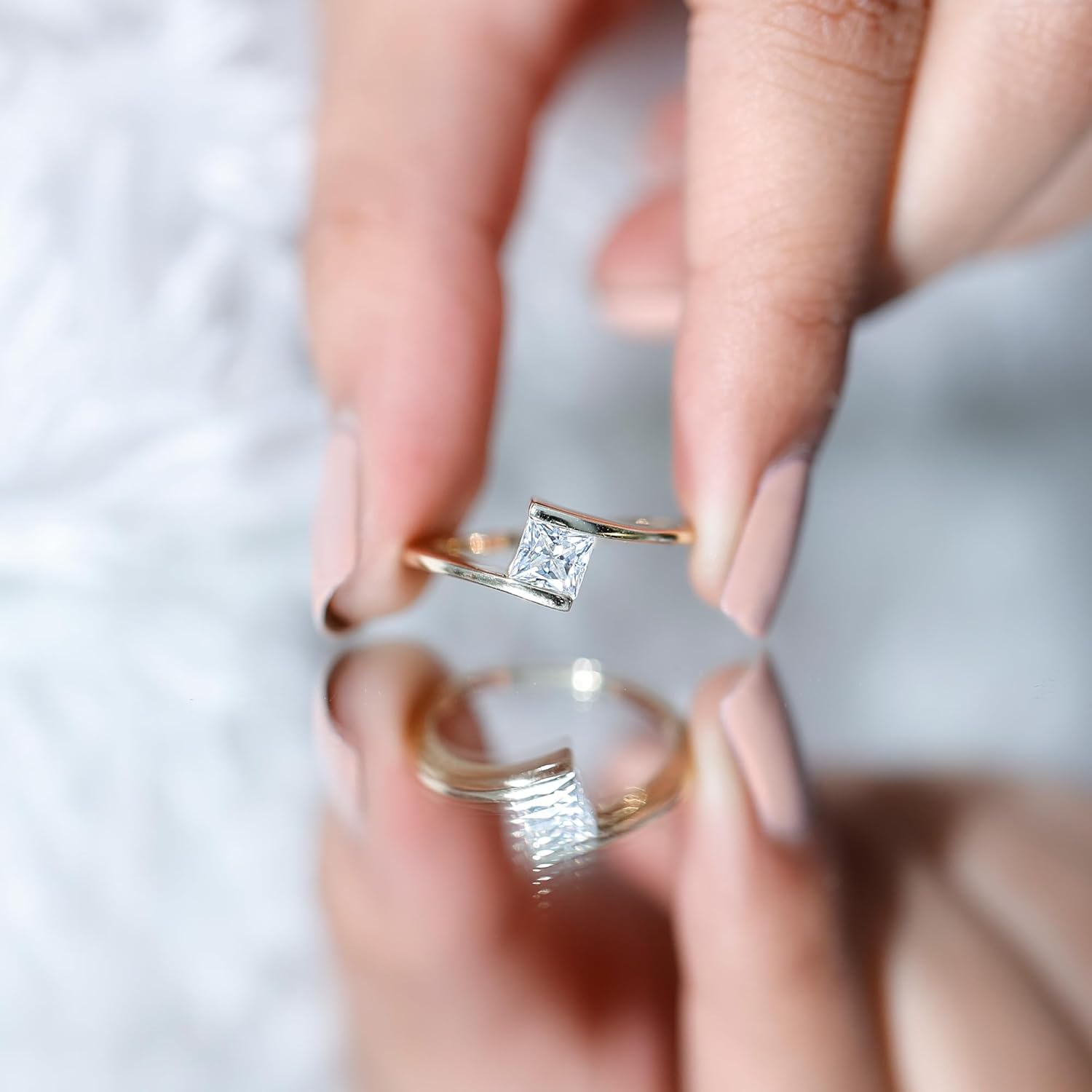 Certified 0.7 Carat Moissanite Princess Cut Engagement Ring, D-Vs1 Quality, Moissanite Bypass Ring - Mothers Day Gift