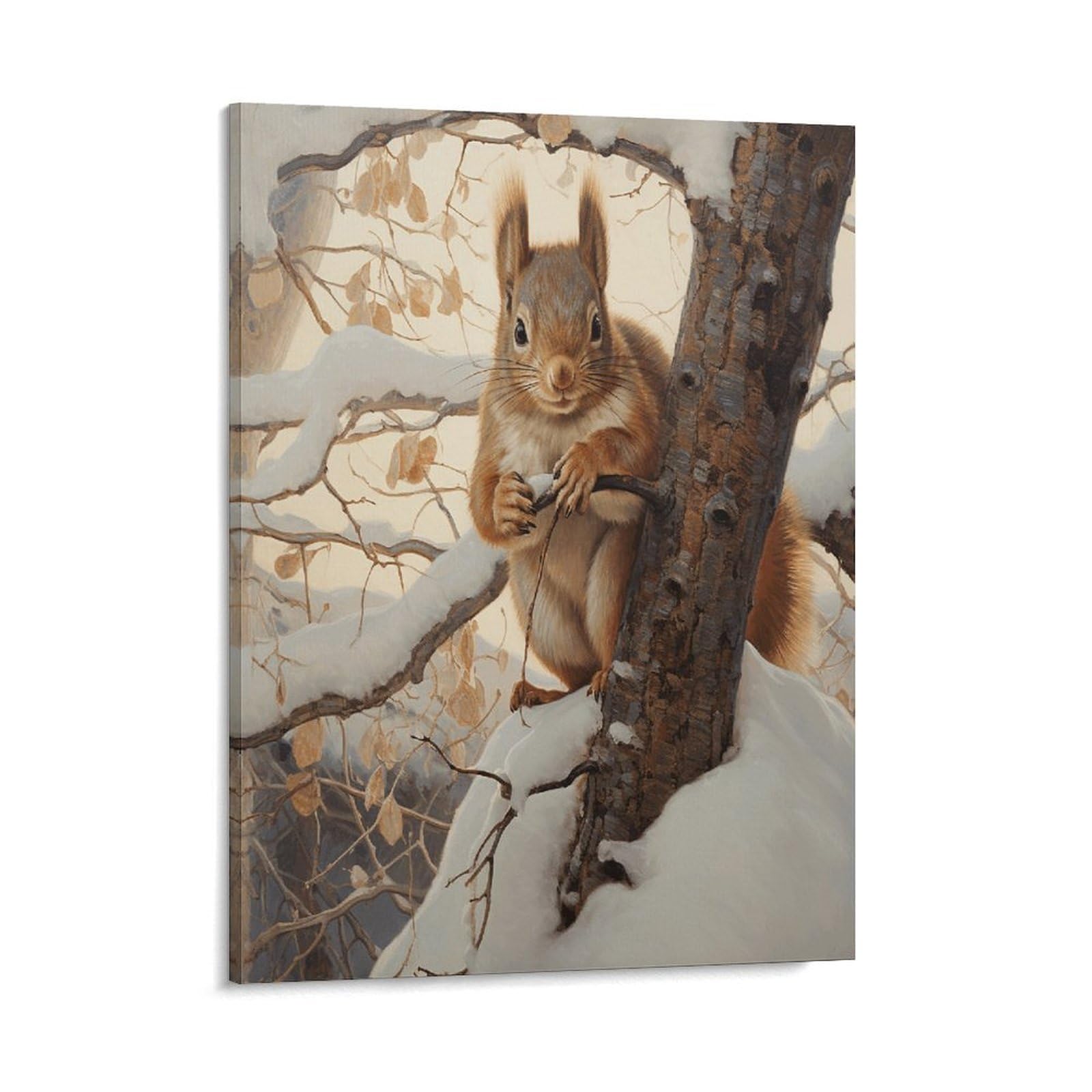 Adfgyerh Style Squirrel On Tree Wall Art Framed,Canvas Prints Ready To Hang Home Decor,Canvas Wall Art For Living Room Hallway Office Wall Decor 08X10inch(20X25cm)