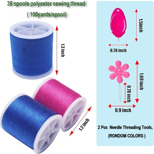 Miniatura 2 de Juego de 35 colores de hilo de coser de poliéster con enhebradores de aguja para coser a mano y a máquina