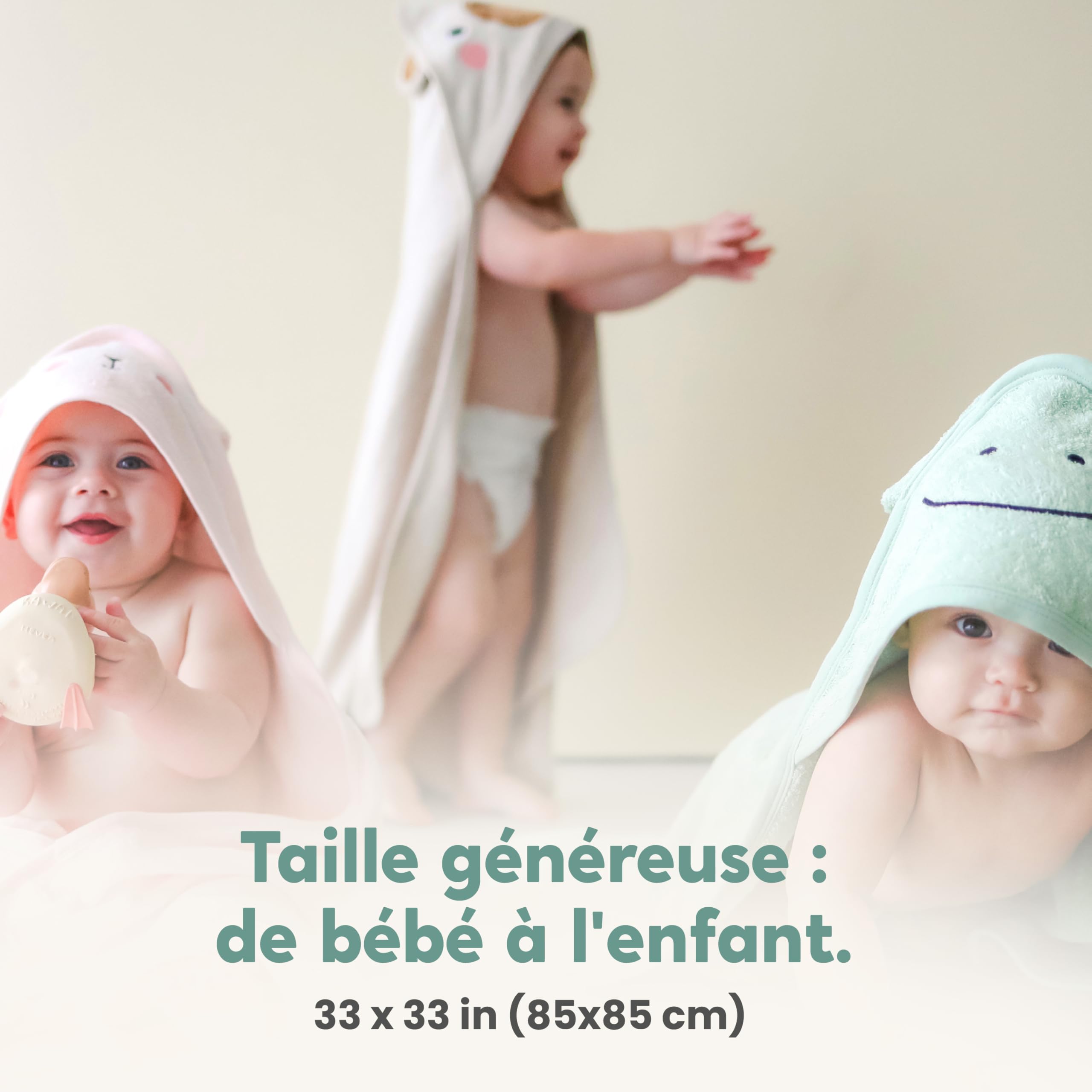 CuddleBug Ensemble Cape de Bain Bébé à Capuche et Gant de Toilette - 100% Coton Éponge Doux et Absorbant - Sortie de Bain Nouveau-né et Enfant (85 x 85 cm) - Agneau