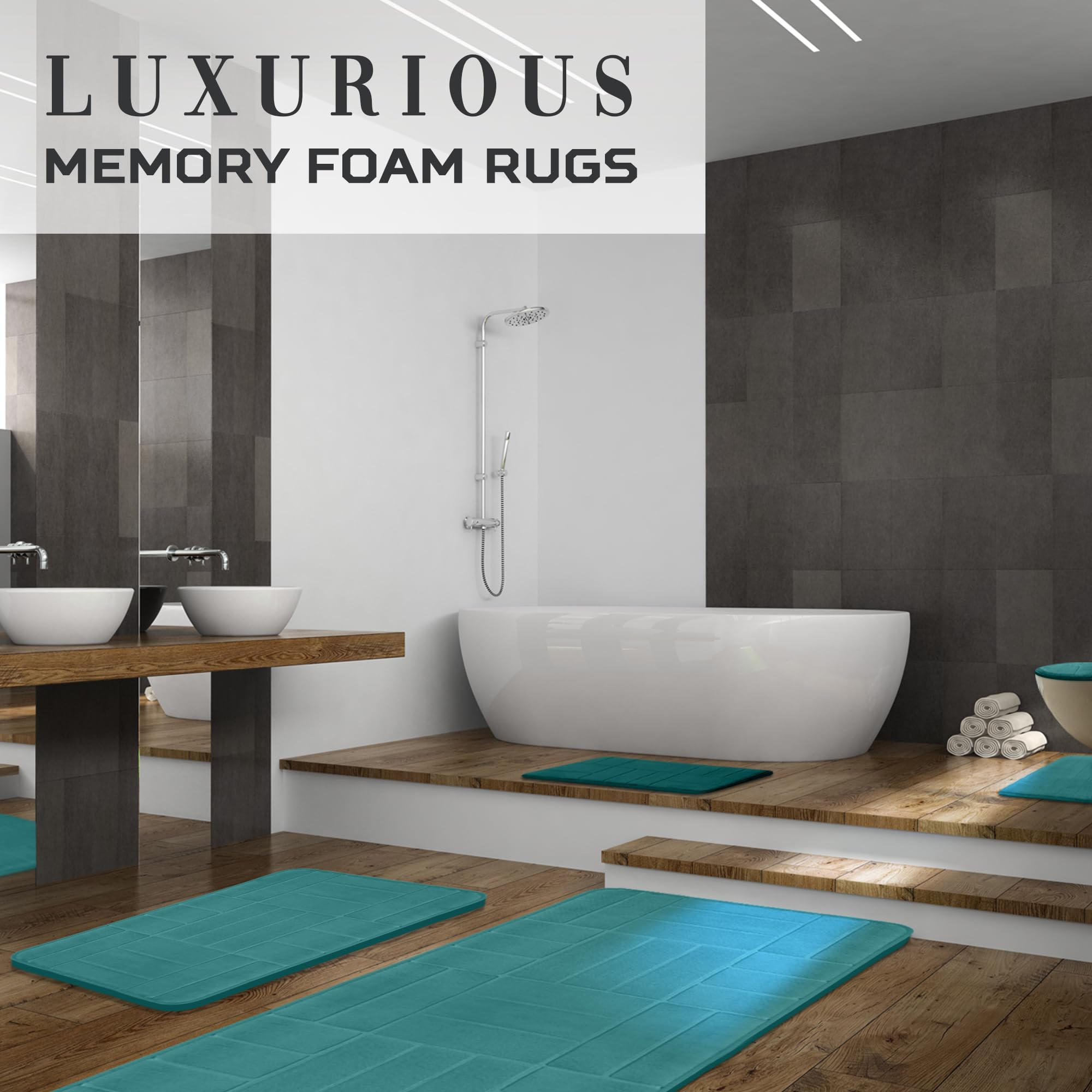 Juego de 5 alfombras de baño de espuma viscoelástica, suaves y cómodas, antideslizantes, gruesas, absorbentes, lavables a máquina, color verde azulado aguamarina