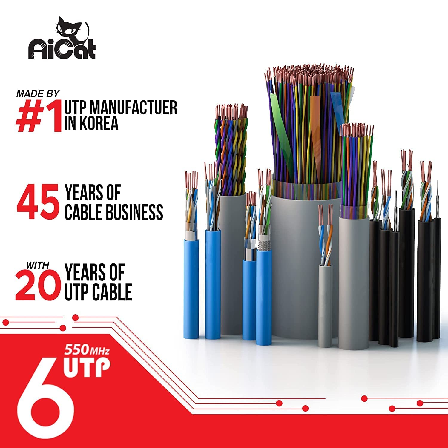 AiCat Direct Burial Outdoor Ethernet Kabel 150 m wasserdichtes CMX, UTP schweres Netzwerk- und Gaming-Ethernet-Kabel (Cat6, schwarz)