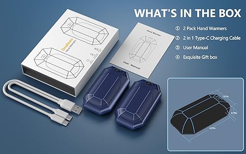 Miniatura 8 de Hand Warmers Rechargeable, Dnaleao 2 Pack 4000mAh Electric Portable Pocket Heater, Heat Therapy Great for Outdoors, Hunting, Golf, Camping, Warm