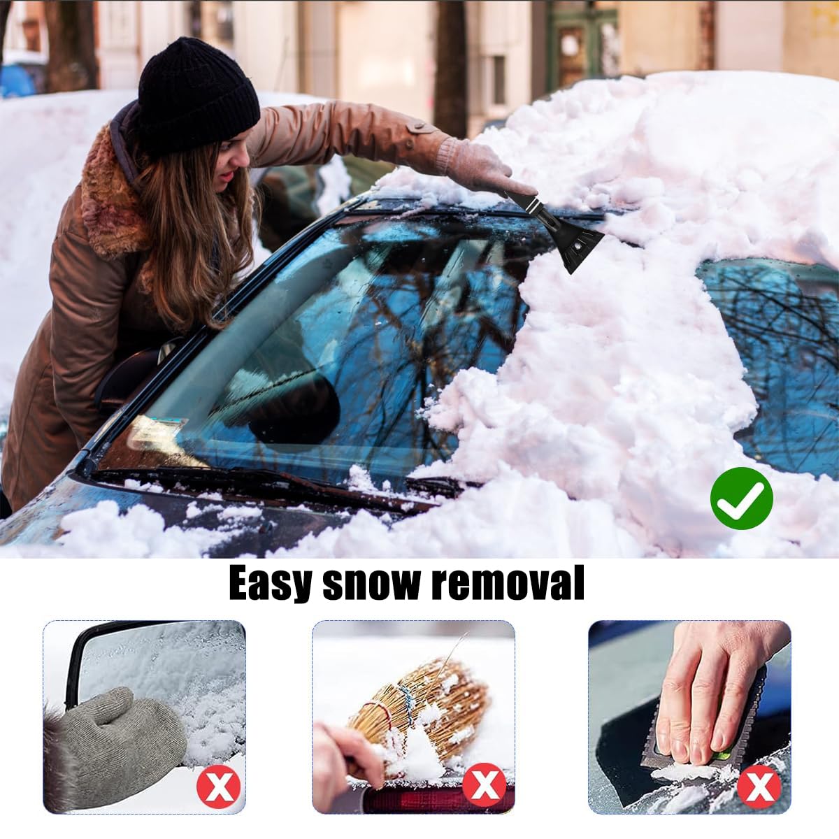 Zestaw Mino Plus 2w1 Premium skrobaczka do lodu, skrobaczka do szyby, narzędzie do czyszczenia szyby z śniegu, miotełka do śniegu z uchwytem z pianki do szyb samochodów osobowych, SUV i ciężarówek
