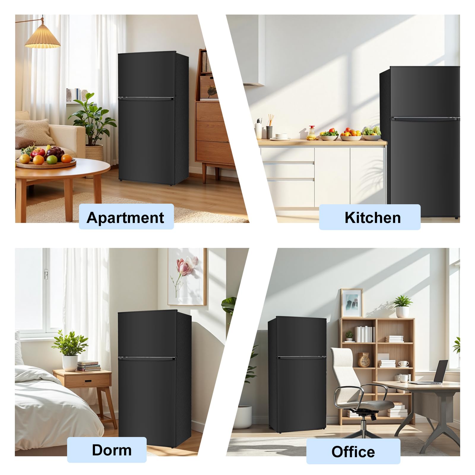 Hailang 7.0 Cu.Ft Refrigerator With Freezer, Double Door Fridge With Top Freezer, Apartment Size Fridge For Dorm, Office, Kitchen, Home, Large Capacity, 7 Settings Temperature Adjustable(Black) on Fridge.com - View 5