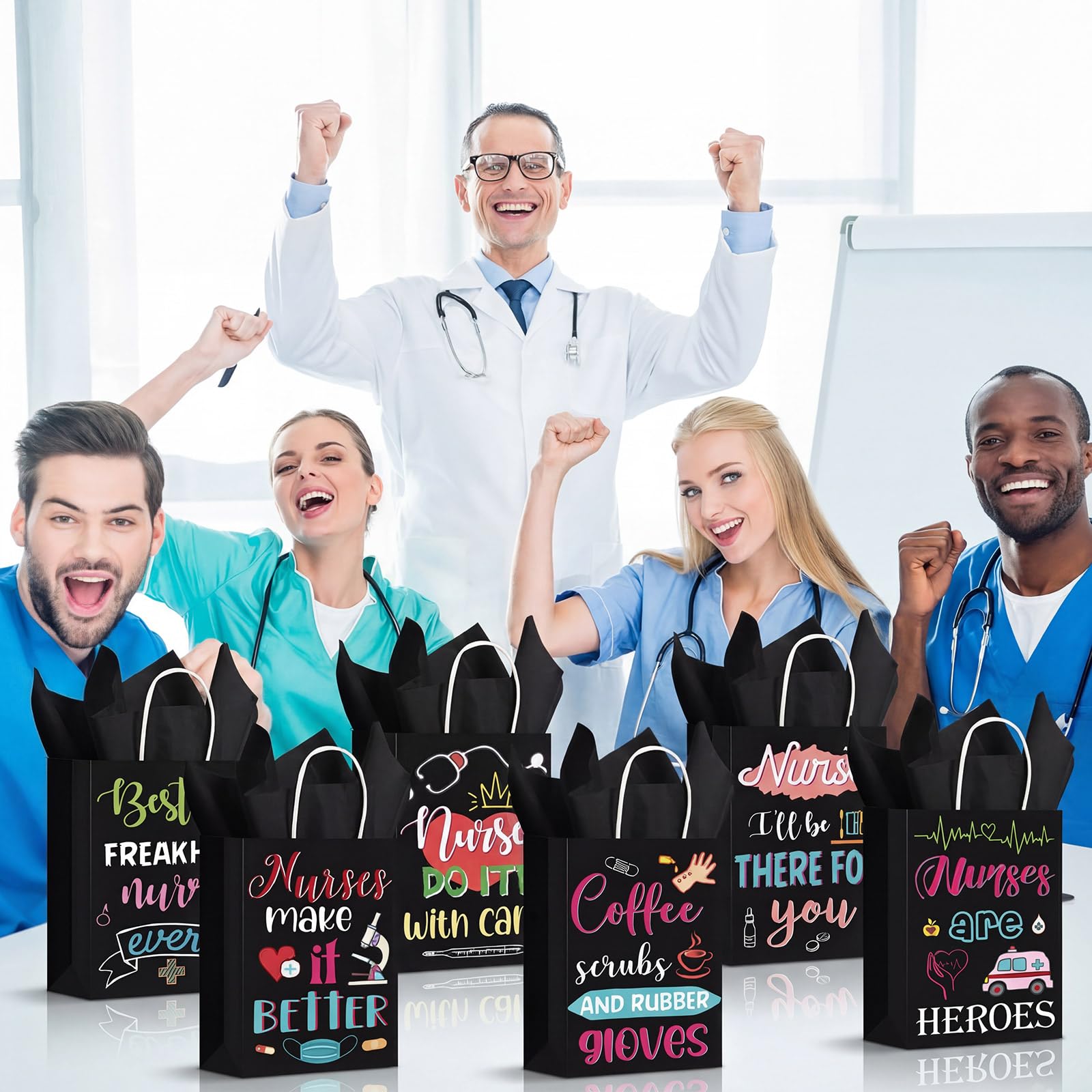 Resholder 30 Pcs Nurse Appreciation Gift Bags with Tissue Papers Nurses Week Paper Bags with Handles Thank You Treat Pouches Nursing Day Gifts for Thank Party Nursing Graduates Doctor Healthcare