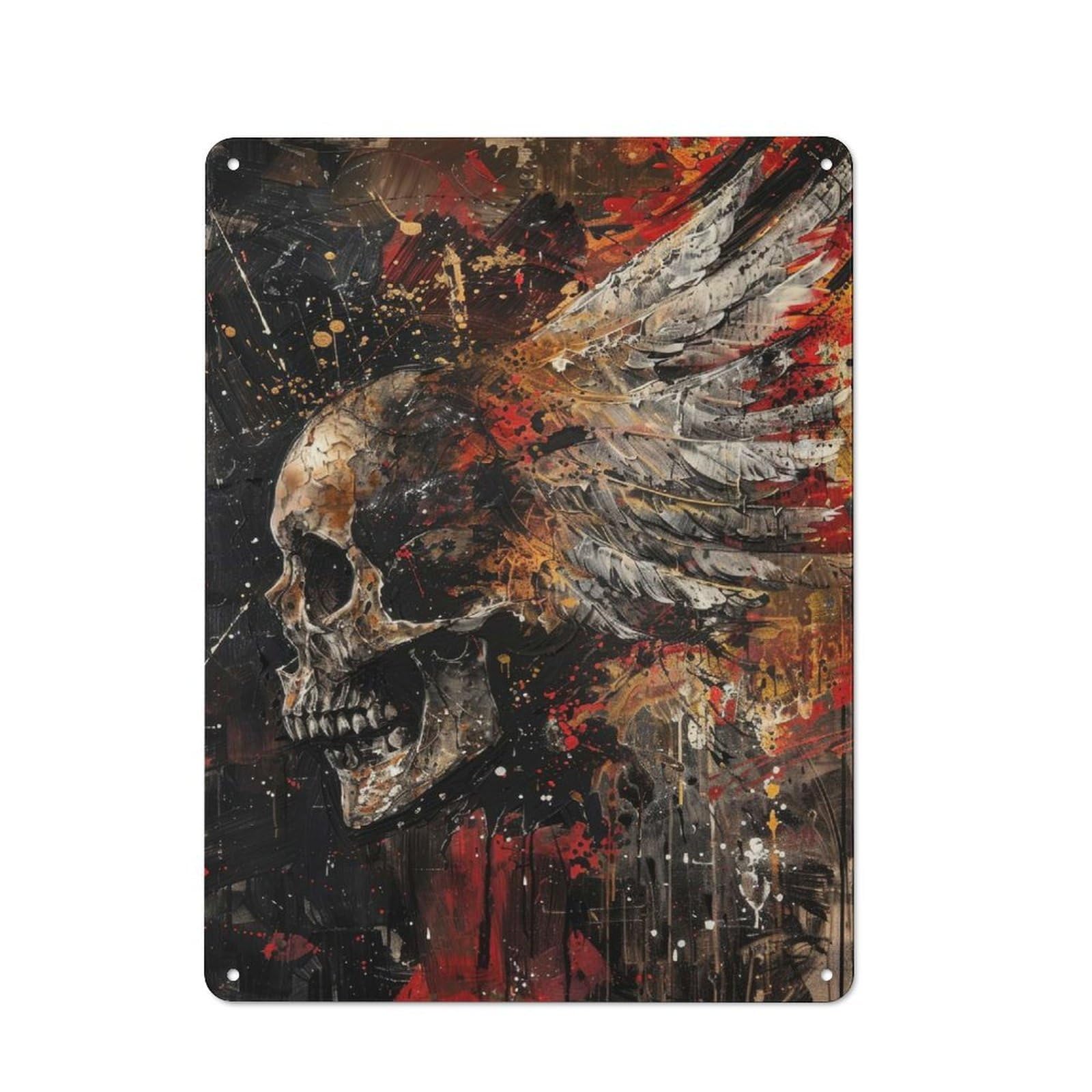 Junmoney Flying Skull Tin Wall Plaque 40X30cm With For Bar Or Restaurant, Housewarming Present For People Styling Bar And Restaurant