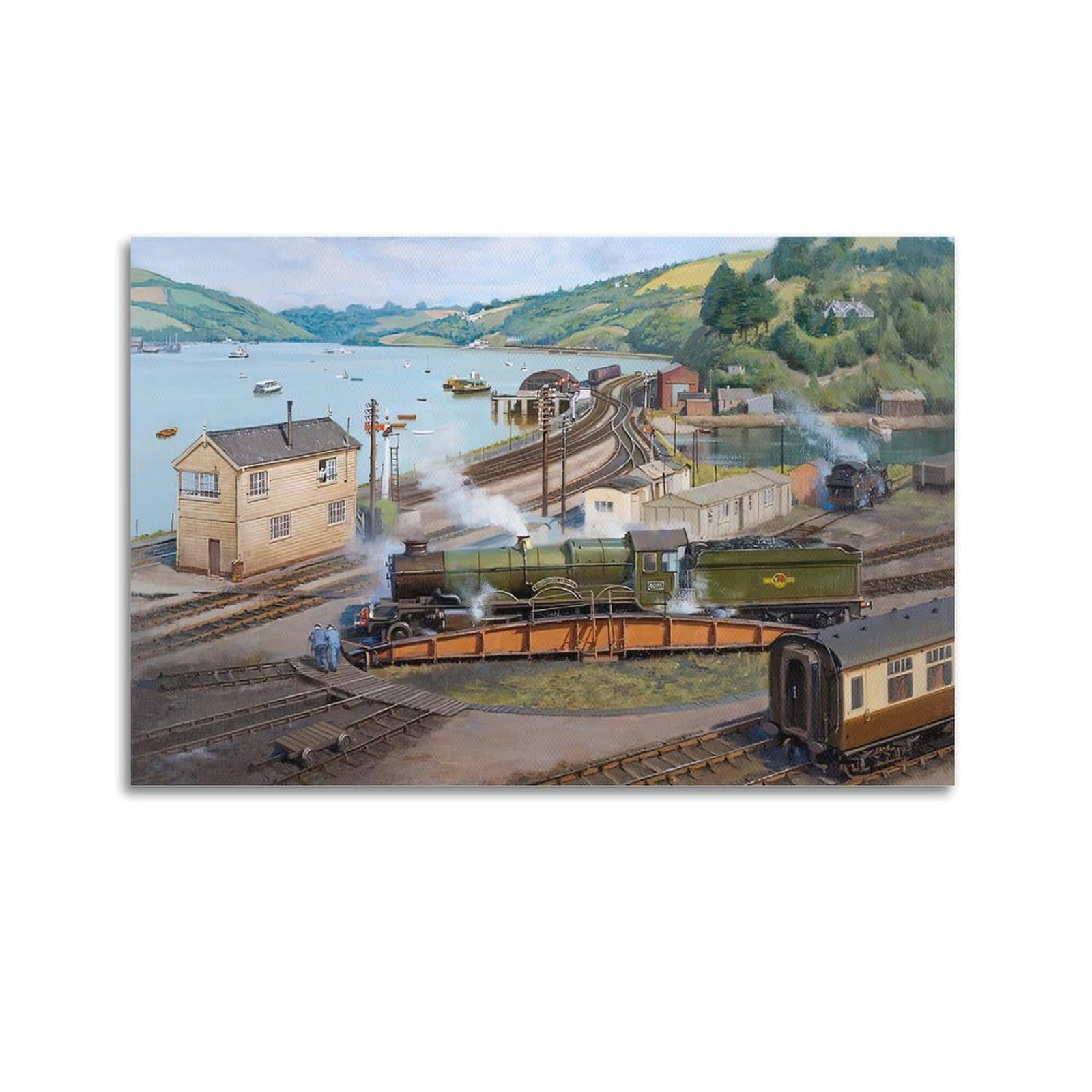ZSZWHJ Industrial Art Poster Green Steam Train Poster Decorative Painting Canvas Wall Posters And Art Picture Print Modern Family Bedroom Decor Posters 20x30inch(50x75cm)