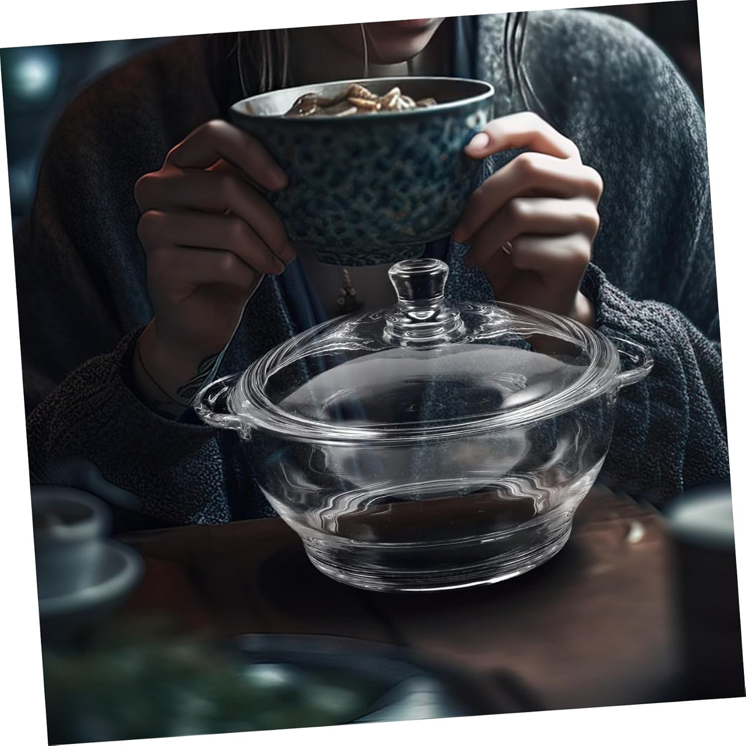 VALICLUD Heat Resistant Glass Stew Pot with Lid Borosilicate Slow Cooking Stockpot for Soup and Noodle Stewing Even Heat Distribution Ergonomic Handles for Home Kitchen Use