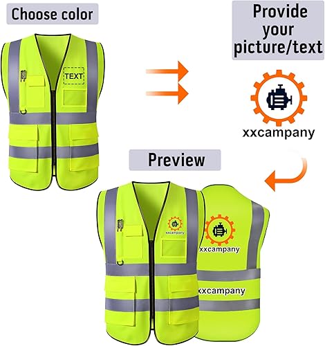 Miniatura 3 de PFTPOW Chaleco de seguridad personalizado para hombre, chaleco personalizado de alta visibilidad, ropa de trabajo con tira reflectante, 5 bolsillos