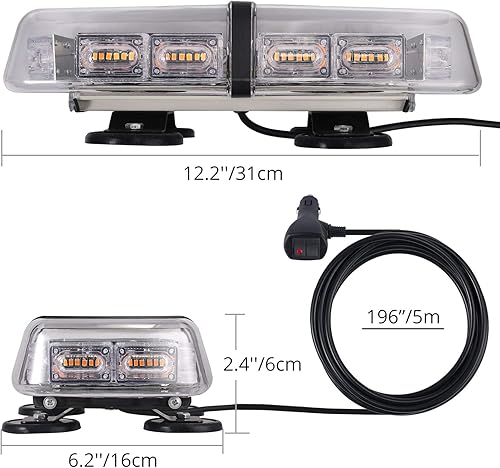 Miniatura 7 de Justech 72 LED - Luces estroboscópicas para techo de camiones, luz de advertencia de seguridad de emergencia color ámbar para vehículos, base