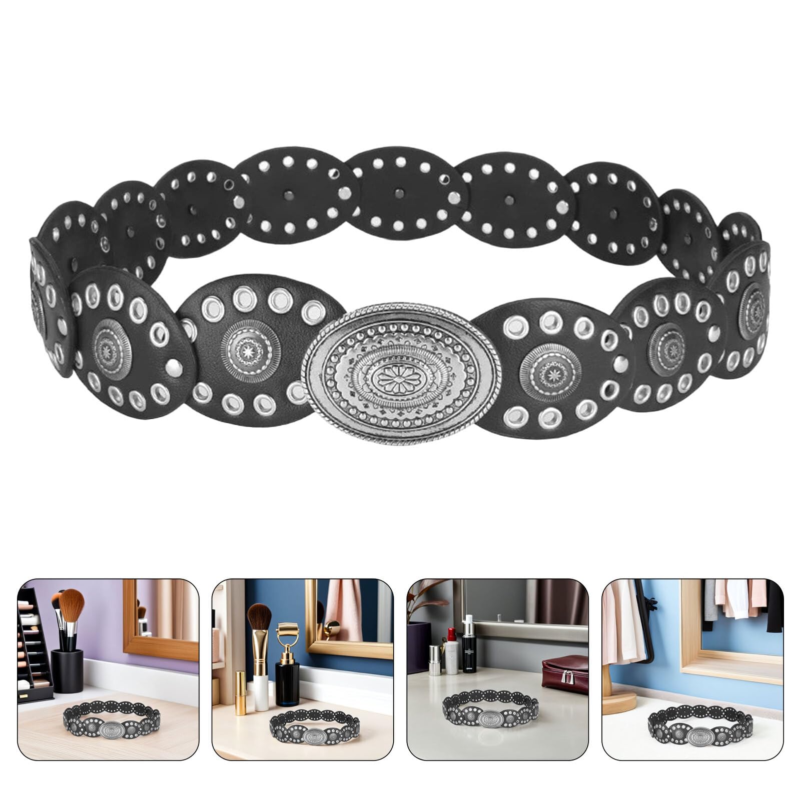 BESTYASH Cintura Western Catena per Donna Rivetti Disco in Lega e Pu Cintura da Cowgirl Vintage Stile Boho da Cowboy Retrò Accessorio da Cowgirl Country