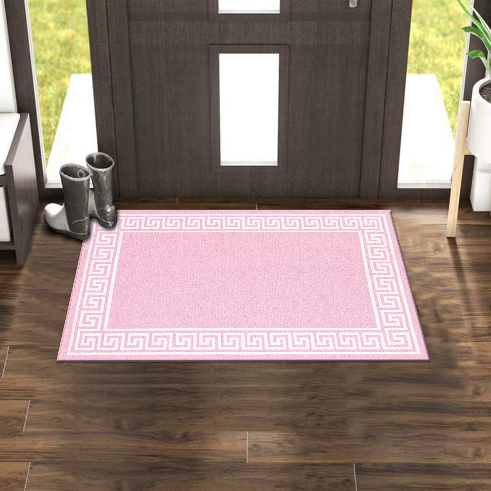 renoazul® Carpet Runners For Hallways Soft Pile Anti Slip Mat With Modern Design, 66 x 120 cm - Pink - Greeky Dirt Trapper Door Mats Indoor Kitchen Rug And Floor Mat.