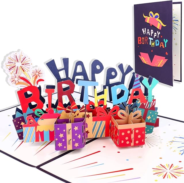 Adsispotg Happy Birthday Card, 3D Pop up Card, Recyclable Envelope Included, Birthday Greeting Card for Kids Women Mom Dad Wife Husband Business