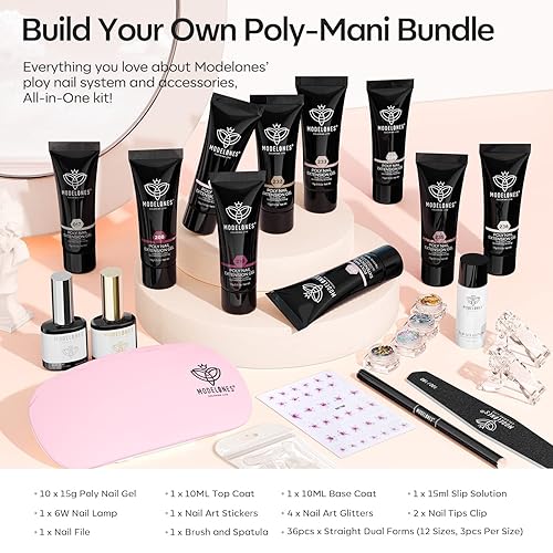 Miniatura 2 de modelones Kit completo de gel de extensión de uñas de polietileno 10 colores con lámpara de uñas de 6 W tonos nudes kit completo de gel de uñas para