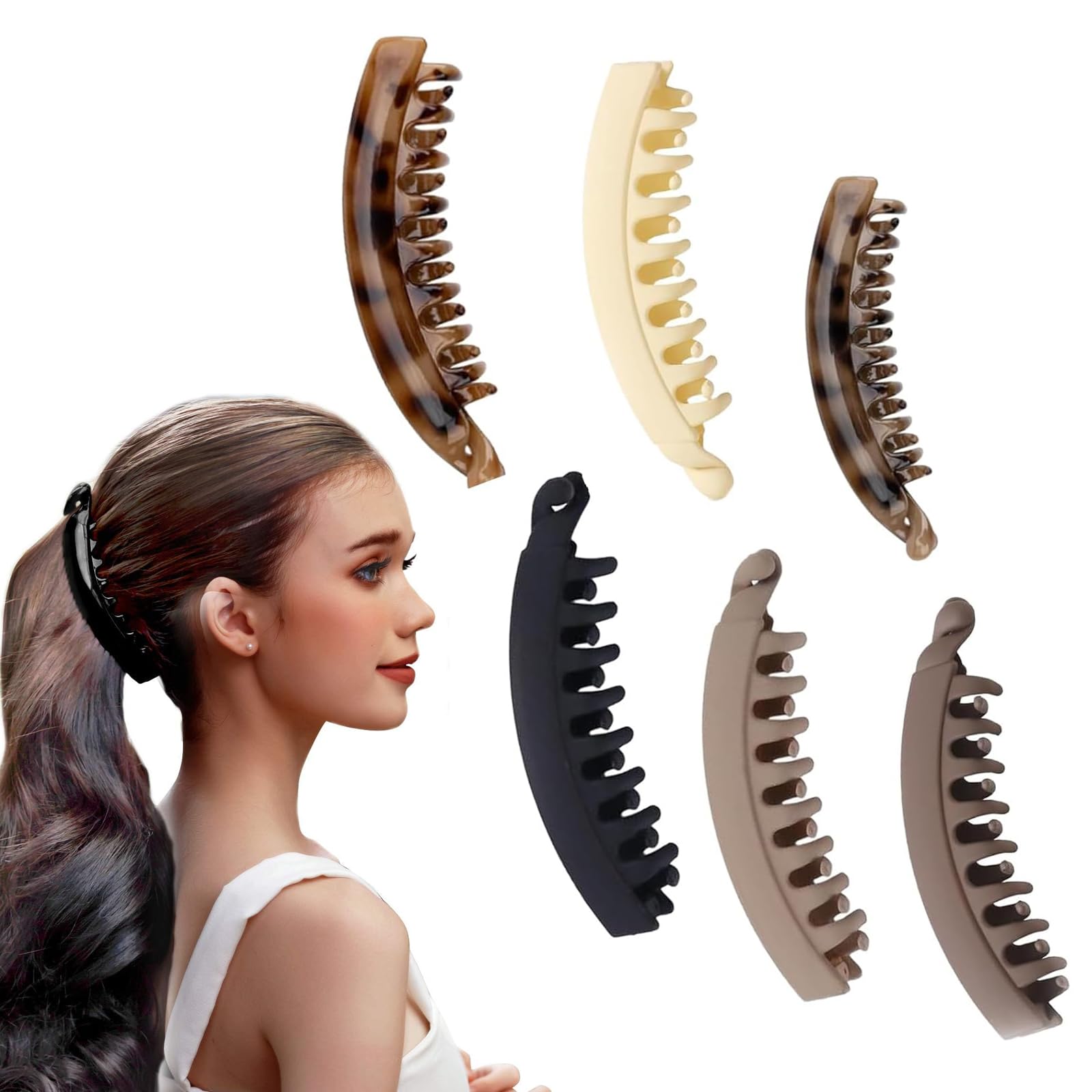6pcs Long Women'S Banana Comb Sliding Hair Clip - Retro Anti Slip Banana Claw Clamp, Great Gift