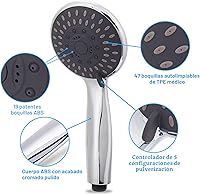 Vista 4 de BRIOUT - Cabezal de ducha de mano de alta presión con 5 ajustes, potente cabezal de ducha de pulverización de agua contra flujo de agua de baja