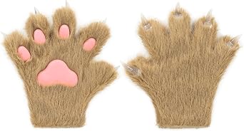 HAOAN Furry Fur Cat Wolf Fox Dog Fluffy Animal Paws Claws Gloves Mittens Hands Costume Cosplay Halloween Christmas for Kids