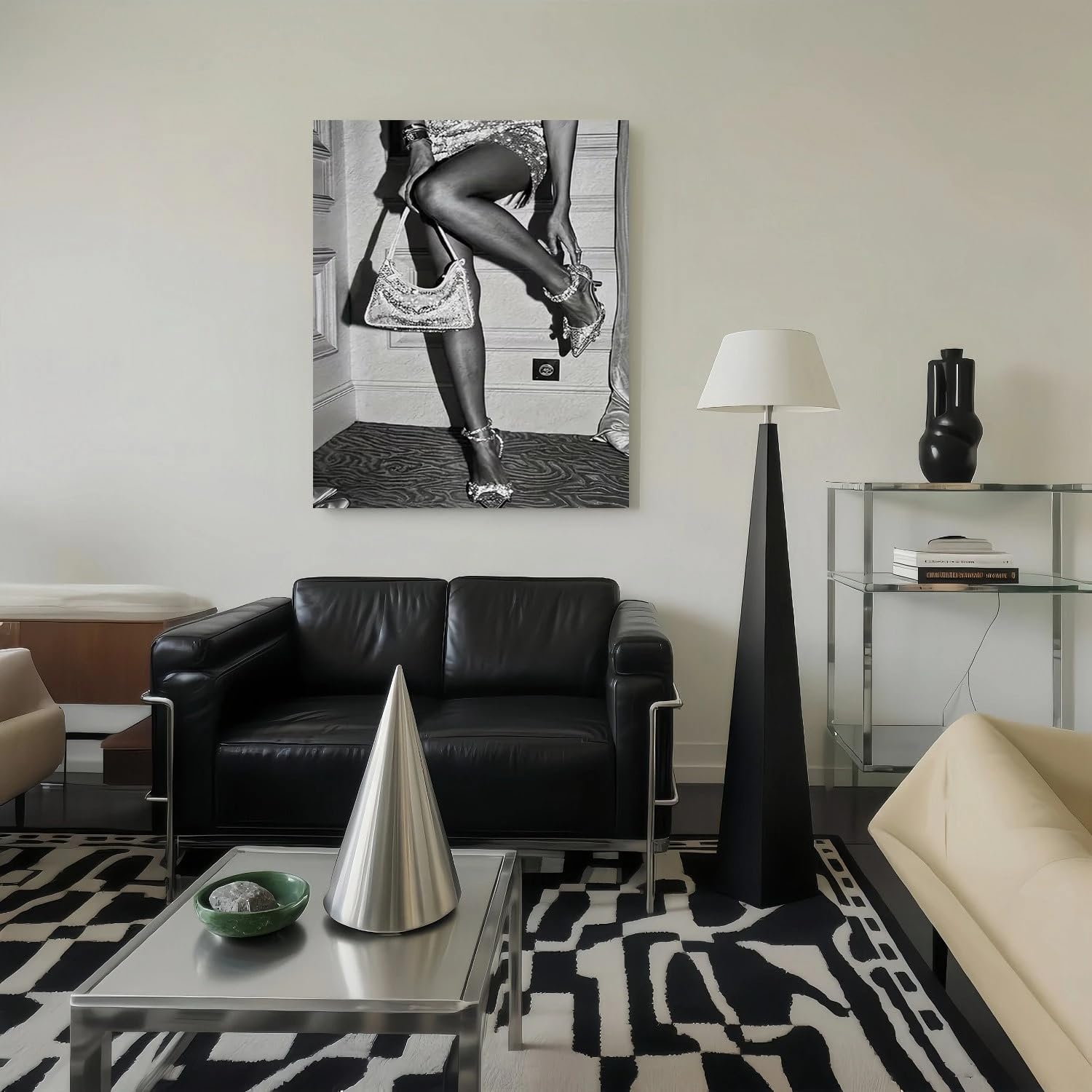 VCBNUGH Stampa su tela Donna in bianco e nero, poster su tela, decorazione per camera da letto/soggiorno (50x70 cm/con cornice)